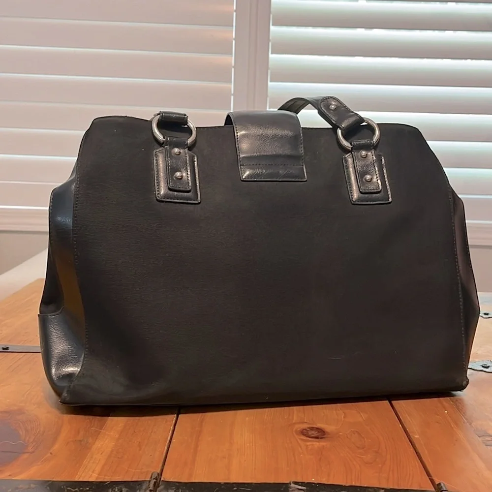 ETIENNE AIGNER VINTAGE LARGE SATCHEL TOTE LEATHER TRIMMED BAG BLACK